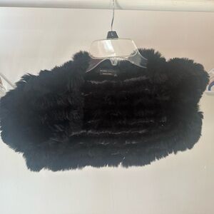 BCBG MAX AZRIA BLACK REAL FUR BOLERO SHRUG CAPE VEST
